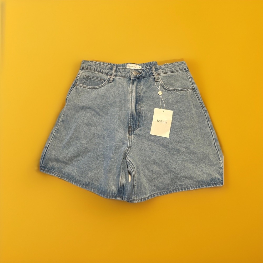 Bohme Denim Shorts XL Light Wash Denim 11 1/2" Super High Rise Mom Shorts NWT